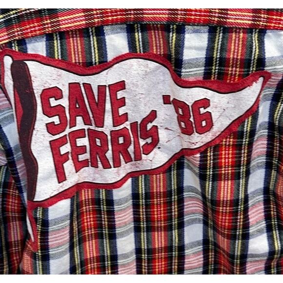 Save Ferris Bueller Plaid Flannel Shirt MEDIUM Oversize Unique 60th Anniversary - Picture 2 of 5